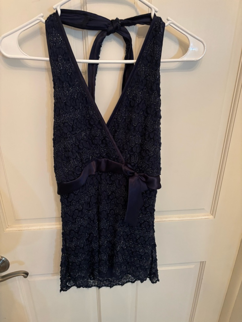 Studio 1940 Navy Beaded Lace Halter Dress